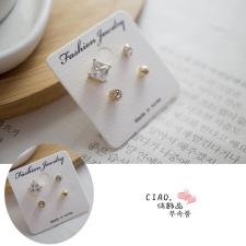 ❥韓國訂製~4件組簡約單方鑽鋯石耳環❥