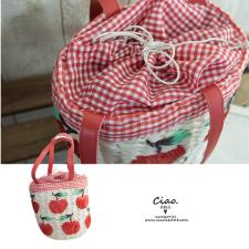 ❤特惠SALE❤❥櫻桃縫製編織拉繩縮口水桶手提包❥