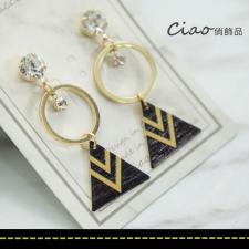 韓國訂製獨家❥普普風三角鐵片鑽石耳環❥(可改夾式)(以上新的)(