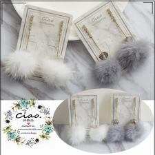 ciao獨家設計款❥施華洛世奇水晶鑽鏈毛球耳環❥(可改夾式)