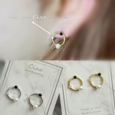 韓國空運14k~❥多元素金銀霧漆圈圈造型珍珠鑽石耳環❥（可改夾式）#金銀055