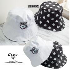 韓國直送❥成人款黑白雙面貓咪刺繡印花造型漁夫帽❥