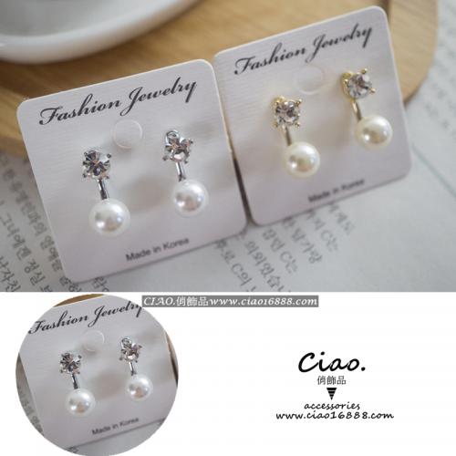 ❥韓國訂製~單圓鑽鋯石珍珠氣質耳環❥