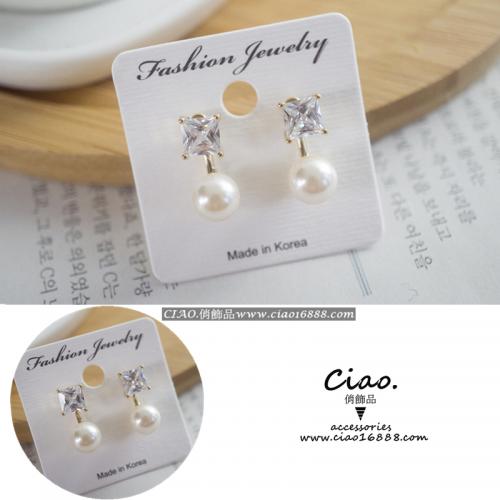 ❥韓國訂製~單方鑽鋯石珍珠耳環❥