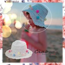 CIAO獨家訂製款❥兒童編織彩色紗球草帽❥