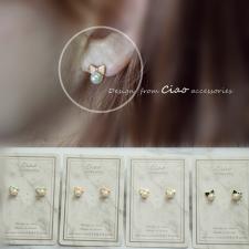【現貨❤】韓國訂製~❥4色馬卡龍色系精緻秀氣珍珠蝴蝶結耳環❥（可改夾式）粉黑綠白#02233