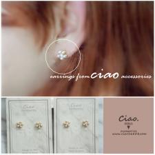 【現貨❤】韓國訂製~❥珍珠花型寶石花蕊精緻耳環❥（可改夾式）白粉#055