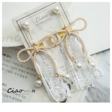 ciao獨家限定款❥珍珠蝴蝶結蕾絲緞帶耳環❥（可改夾式）