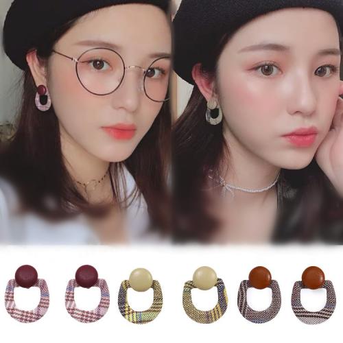 ❤韓國格紋皮扣耳環❤