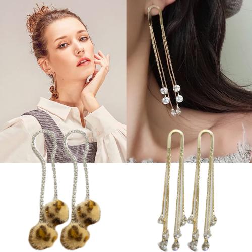 銀針❤韓國豹紋水鑽長條耳環❤